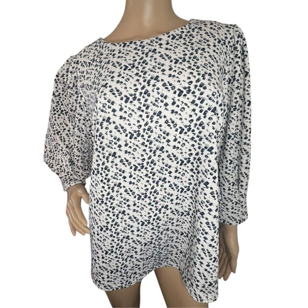 Melloday Abstract Leopard Print 3/4 Sleeve Blouse With Zipper On Back